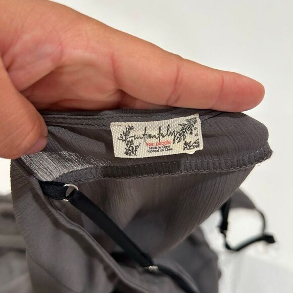 Free People Intimately Slip Dress Gray Ruffle Hem Tie Front Size S - Picture 3 of 3